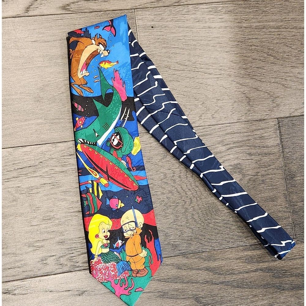 Looney Tunes Mania Mens Necktie Neck tie 1993 Martian Elmer Fudd Shark FishBugs‎